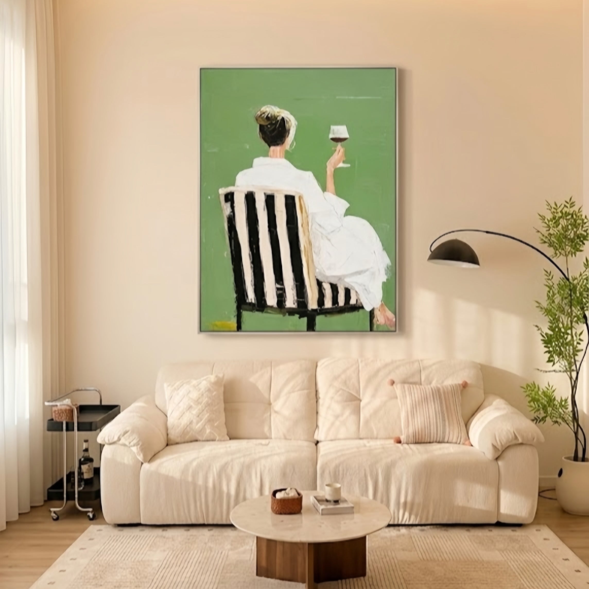 Sage Green & White Fashion Portrait Painting KS0162 - Viral Wall Art